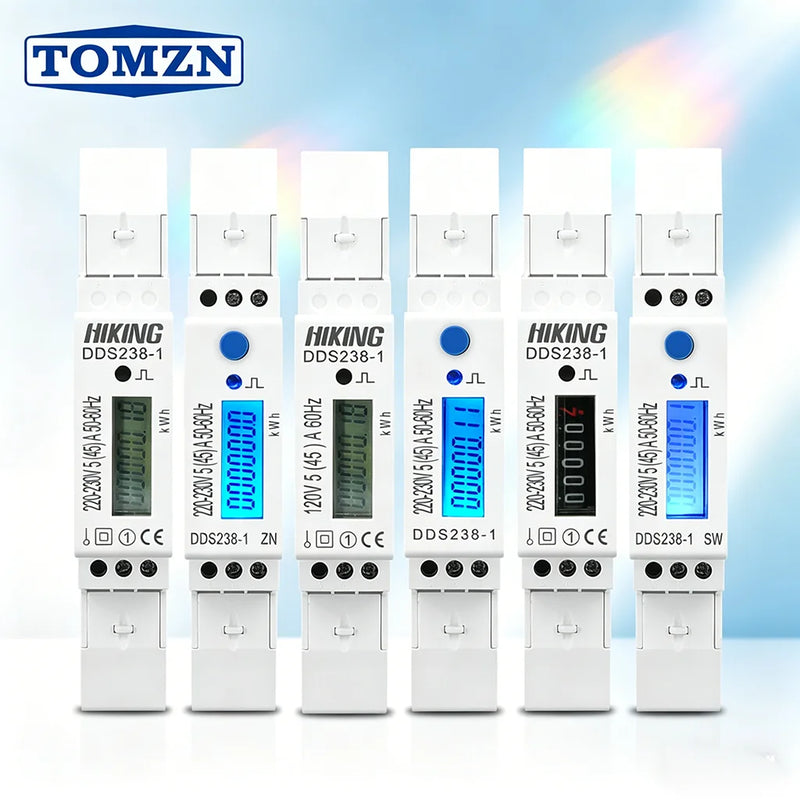 TOMZN Single-Phase DIN-Rail Energy Meter – 5(45)A, 220V 50/60Hz LCD Display KWh Watt-hour Measurement