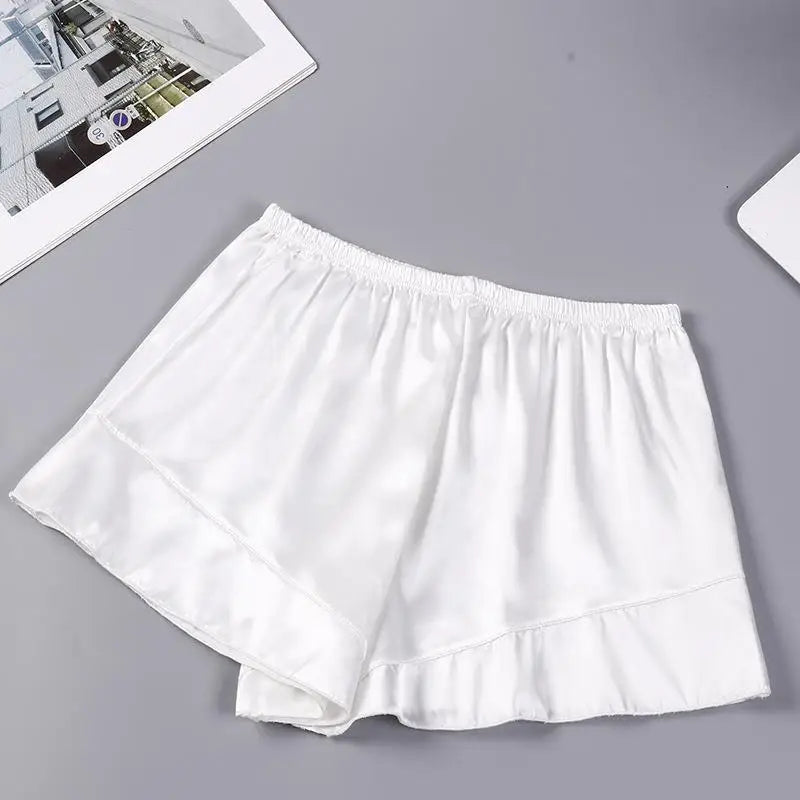 Lotus Leaf Edge Anti-light Leggings Safety Pajama Pants Women's Three-point Pants One Piece Hair-proof Silk Sleepwear Bottoms