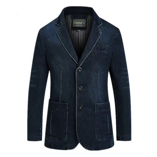 2026 New Men's Blue Denim Suit Jacket, Single-breasted V-neck Casual Coats, Black Gray Blazers S-XXXXL