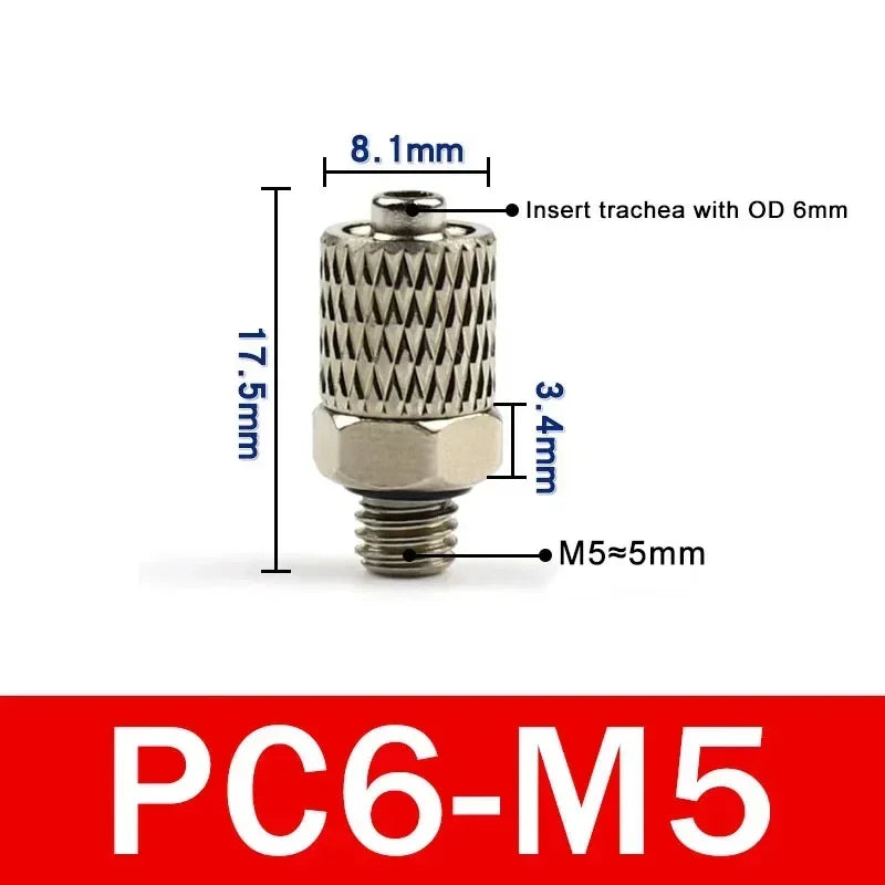 Male Thread M3 M4 M5 M6 -Air Tube 3mm 4mm 6mm OD Mini Pneumatic Pipe Connector Screw Through Quick Fitting Fast Twist Joint