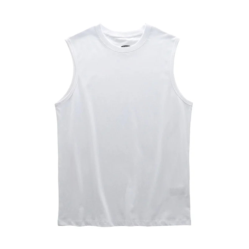 DUKEEN Sleeveless T-Shirt Men's Summer Cotton Tops Solid Color Fitness Clothes White Sports Undershirt Unisex