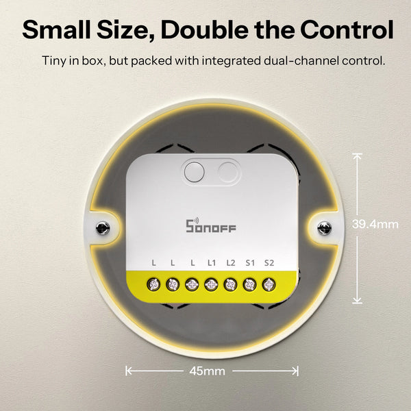 កុងតាក់ឆ្លាតវៃ SONOFF MINI DUO-L 2-Gang Zigbee MINI-ZB2GS-L មិនត្រូវការខ្សែអព្យាក្រឹត កុងតាក់ខាងក្រៅពីរឆានែលតូចជាង