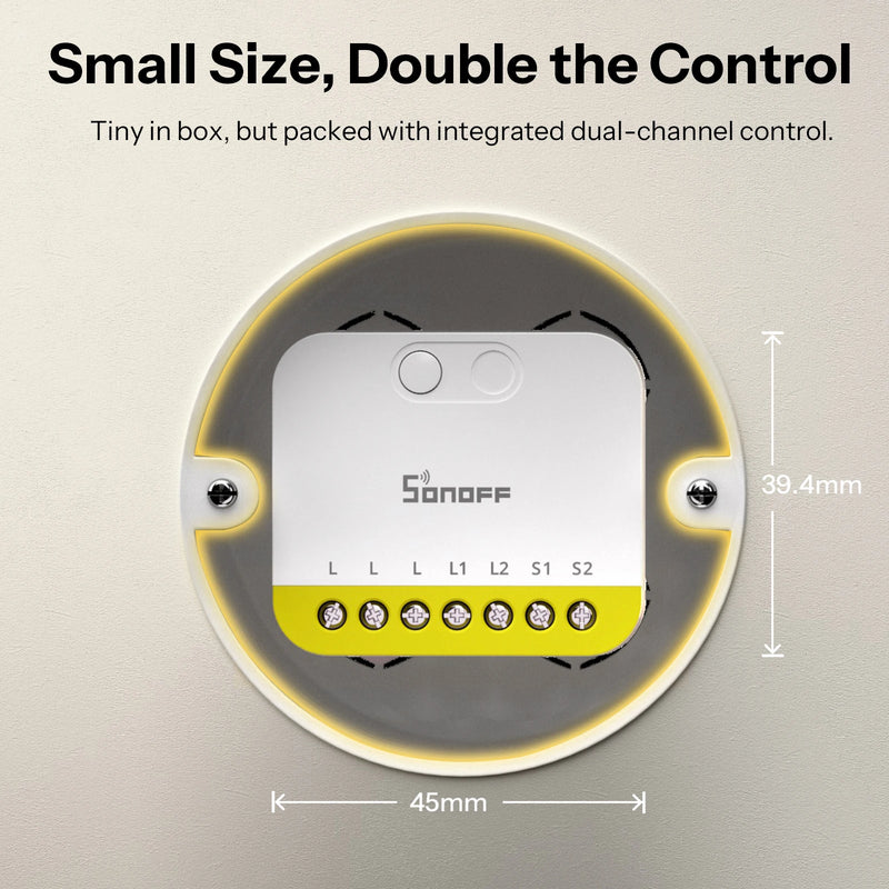 SONOFF MINI DUO-L 2-Gang Zigbee Smart Switch MINI-ZB2GS-L No Neutral Wire Required Dual-Channel External Switch Control Smaller