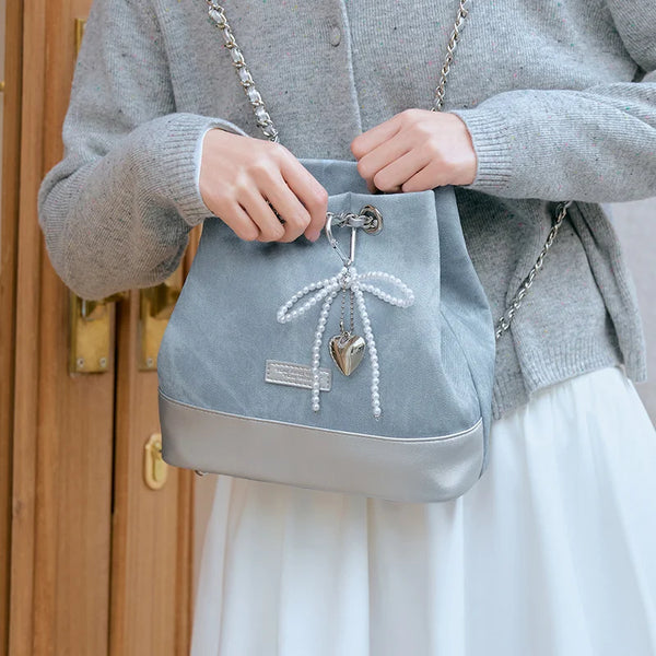 Semir Backpack Women 2025 New Style Stylish Color-blocking Imitation Denim Bucket Bag Bowknot Chain Bag Popular