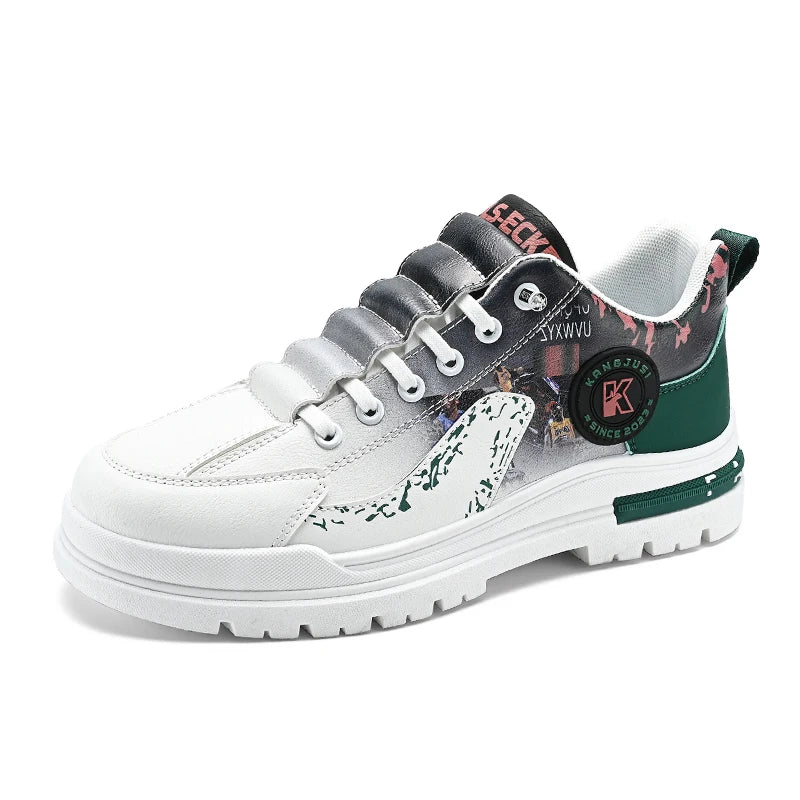Mens Skateboard Shoes 2025 New Street Trendy Comfort Flat Outdoor Leisure Sneakers Leather Casual Lace-up Walking Shoes for Men