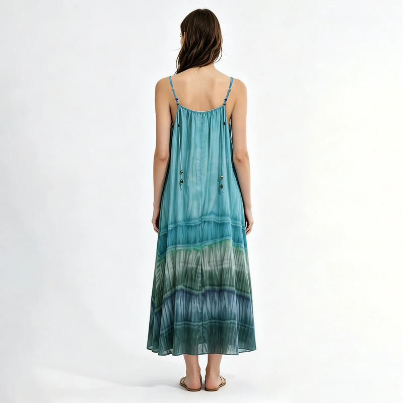 Amii Tie Dye Women's Dress 2026 Summer New Printed Slip Strap Sleeveless Holiday Casual Long Spaghetti Dress For Women 12652063