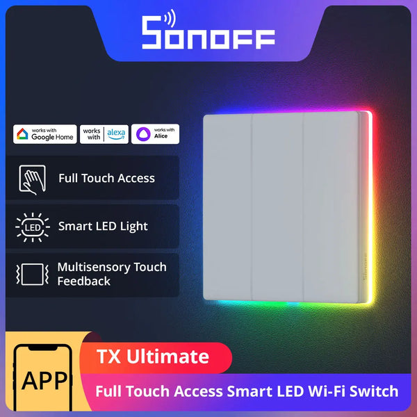 SONOFF TX Ultimate Smart WiFi Wall Switch Full Touch Access LED Multi-Sensory eWeLink Remote Control via Alexa Google Alice