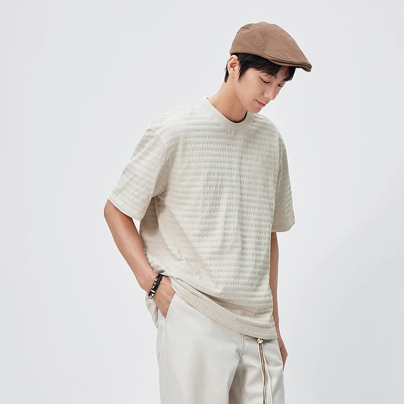 Semir Mens Tshirt 2026 Solid Texture Knitted Slightly Loose Crew Neck Slightly Elastic Casual