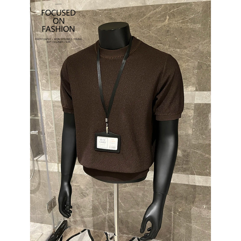 Old Money Style Men's T-Shirt, Collar Jacquard Knit Short Sleeve, Premium Casual Top
