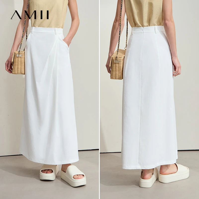 សំពត់វែងថ្មី Amii Minimalism 2025 សម្រាប់នារី រដូវក្តៅ ពណ៌ខ្មៅ រំយោល ឆើតឆាយ សម្រាប់នារីការិយាល័យ ធ្វើដំណើរ សំពត់រលុង 12542102