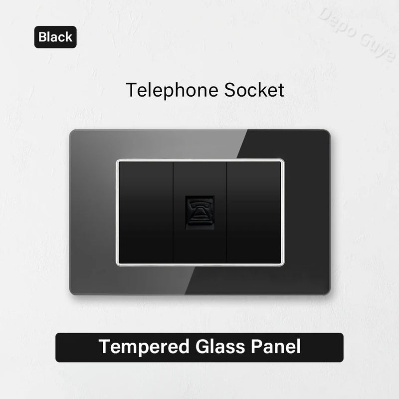 Type 118 Black Tempered Glass Panel EU Wall Light Switch,Europe Wall Socket With USB Type-c 18W Quick Charge Outlet 118*75mm