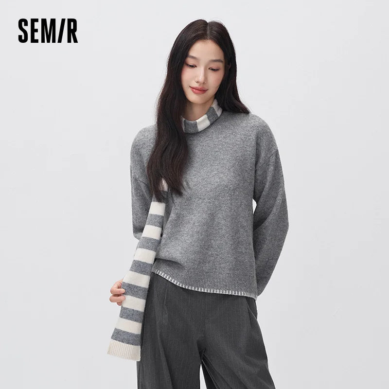 អាវយឺតប៉ាក់ Semir សម្រាប់នារី កមូល រចនាបែបសាមញ្ញ រដូវរងាថ្មី ឆ្នាំ២០២៦ ស្លៀកប្រចាំថ្ងៃ ស្ទីលធម្មតាបែបទីក្រុង