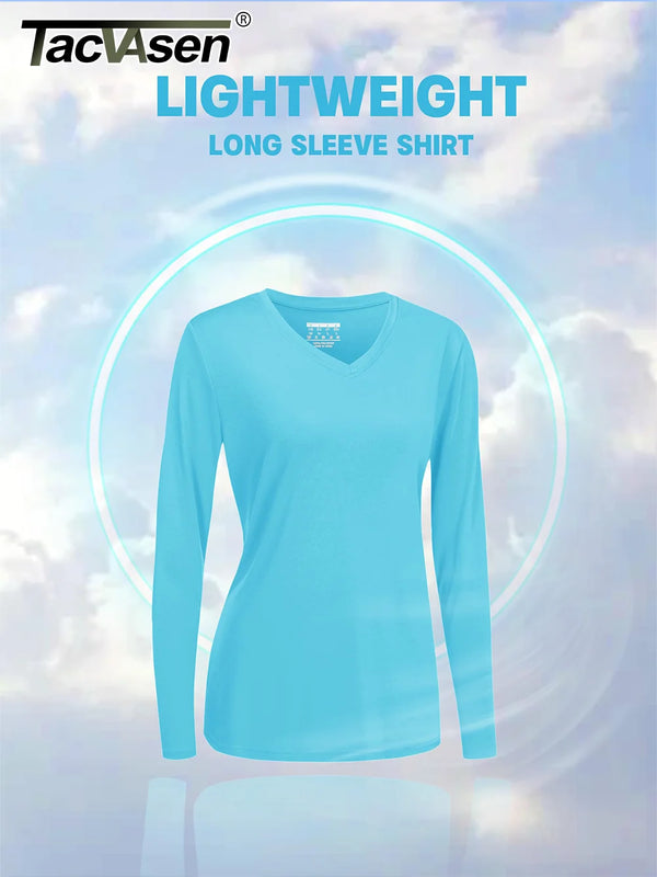 TACVASEN Summer Sun Protection Shirts UPF 50+ Womens Long Sleeve V Neck Shirts Lightweight Quick Dry Tee Shirts Outdoor Pullover