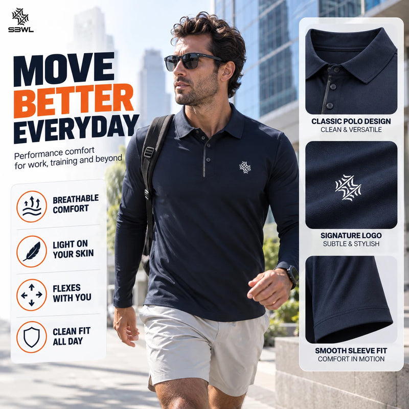 SBWL Autumn/Winter Man Outdoor High Quality Golf Elastic Long Sleeve POLO Shirt Fashion Base Office Casual POLO T-Shirt Tops
