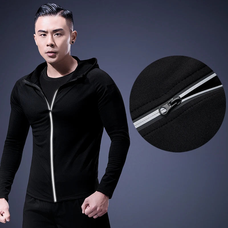 Men's Compression Hooded Jacket Spring Fall Tight Fit Sports Hoodie Running Jogging Gym Fitness Outdoor Casual Sportswear