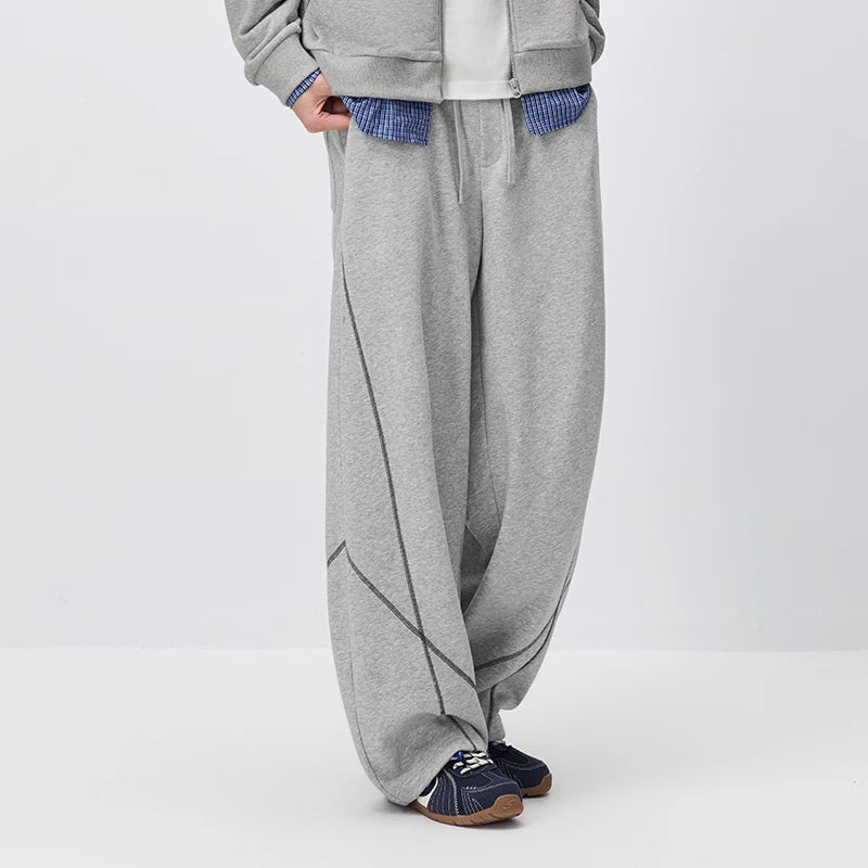 Semir Men Pants Contrast Curved Barrel Leg Loose Straight Sweatpants Sport Casual Style Autumn Trousers Daily Wear 2026