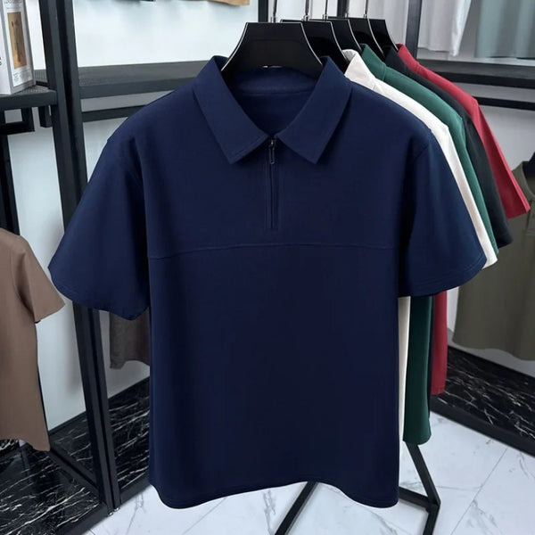 Men's Half-Zip Polo Shirt – Premium Summer Casual Business Style, Soft Cotton Blend, Wrinkle-Resistant, Classic Colors
