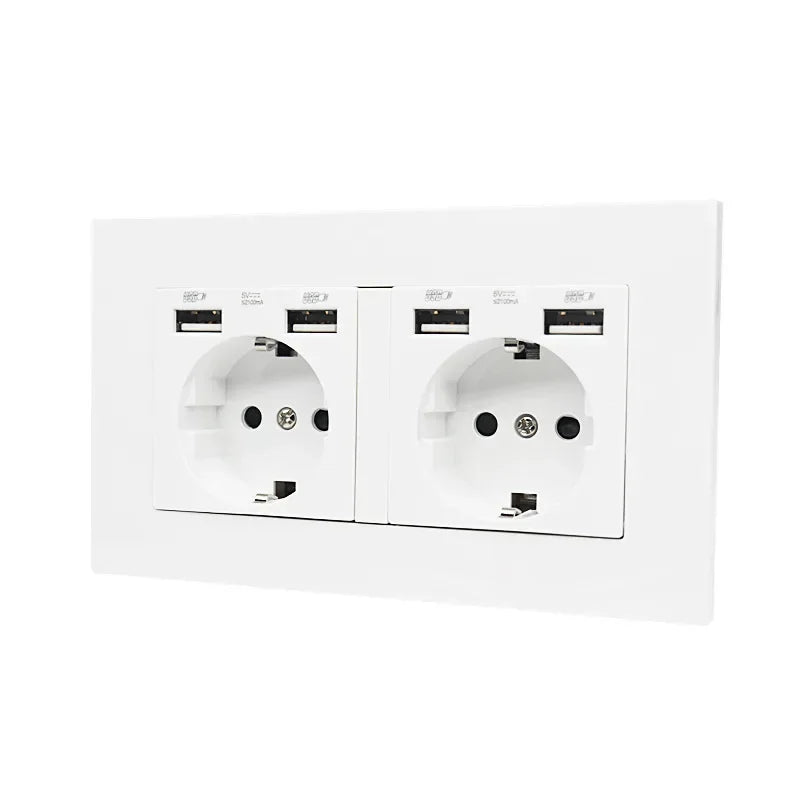 Black PC European Standard Dual 16A Wall Socket with Usb Charging Port, USB Plug Adapter 220V Power Socket Strip 146mm*86mm
