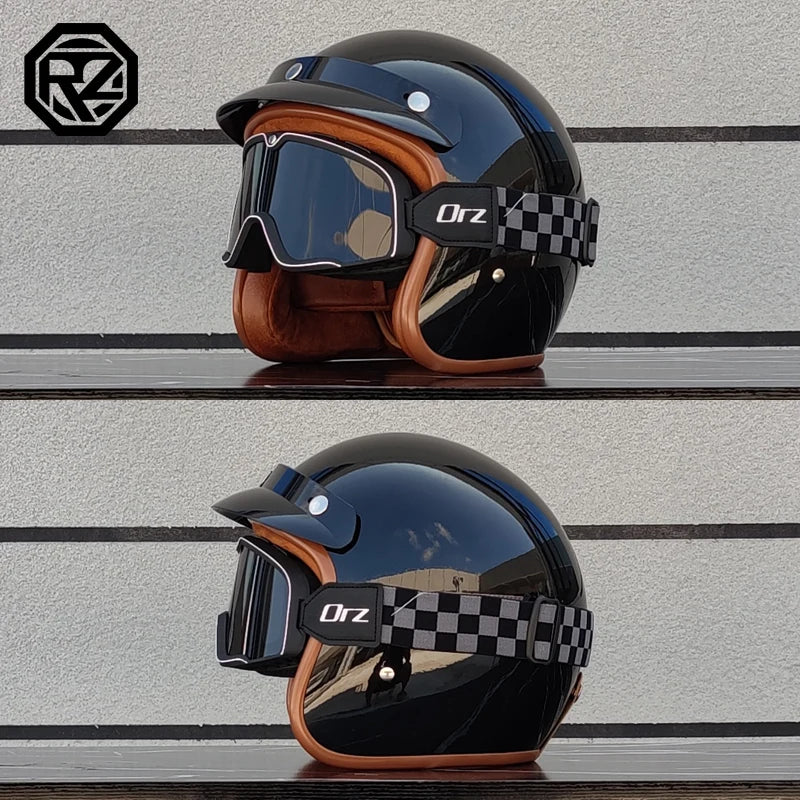 ORZ Classic Retro Face Out Motorcycle Helmet 3/4 Half Helmet, Suitable for Motorcycle Jet Helmets Adult Men and Women