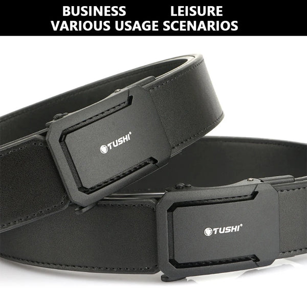 TUSHI New Fashion Men's Belt Men's Genuine Military Leather Belt Automatic Buckle Ratchet Tactical Belt Random Adjustment Girdle