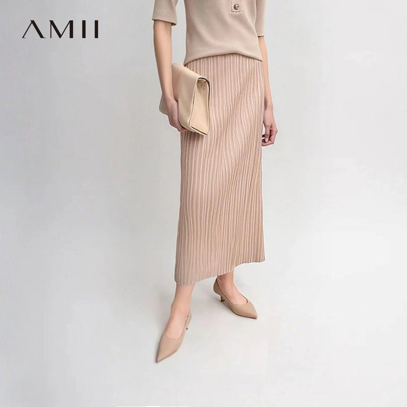 សំពត់ Amii របស់ស្ត្រីឆ្នាំ ២០២៦ រដូវក្តៅថ្មី សំពត់ត្រង់រលោង ចង្កេះយឺត សម្លៀកបំពាក់ស្ត្រីការិយាល័យធម្មតា 12612034