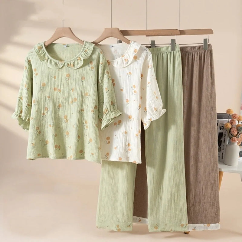 Summer Wear Pajamas for Woman Home Set Female Three-quarter Sleeve Loungewear Sleepwear Women's Cotton Comfort for Homewear