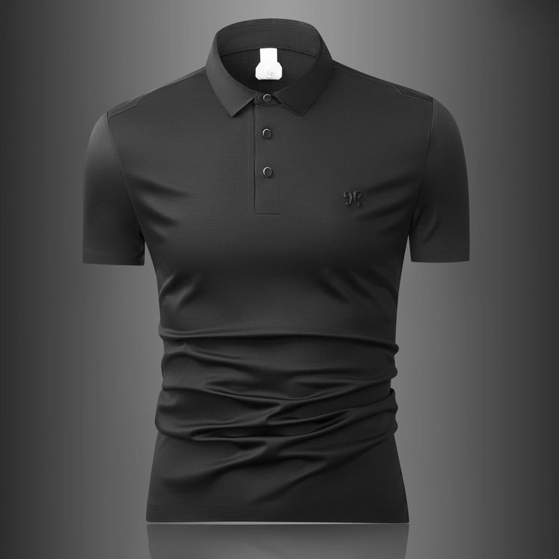 Men's Ice Silk Seamless Polo Shirt Military Green Breathable Cool Feeling Short Sleeve, No-Sew Stretch Business Casual Top