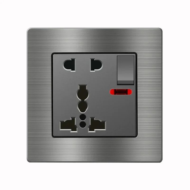 Metal grey Eu wall light switch,Stainless steel universal usb rechargeable electrical socket,220V dimmer speed control switch