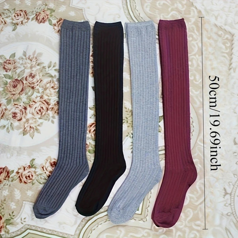 1Pair Women'S Thigh-High Winter Warm Soft Over-Knee Leg Warmers - Thermal Thermal Insulation, All-Season Comfort, Solid Color