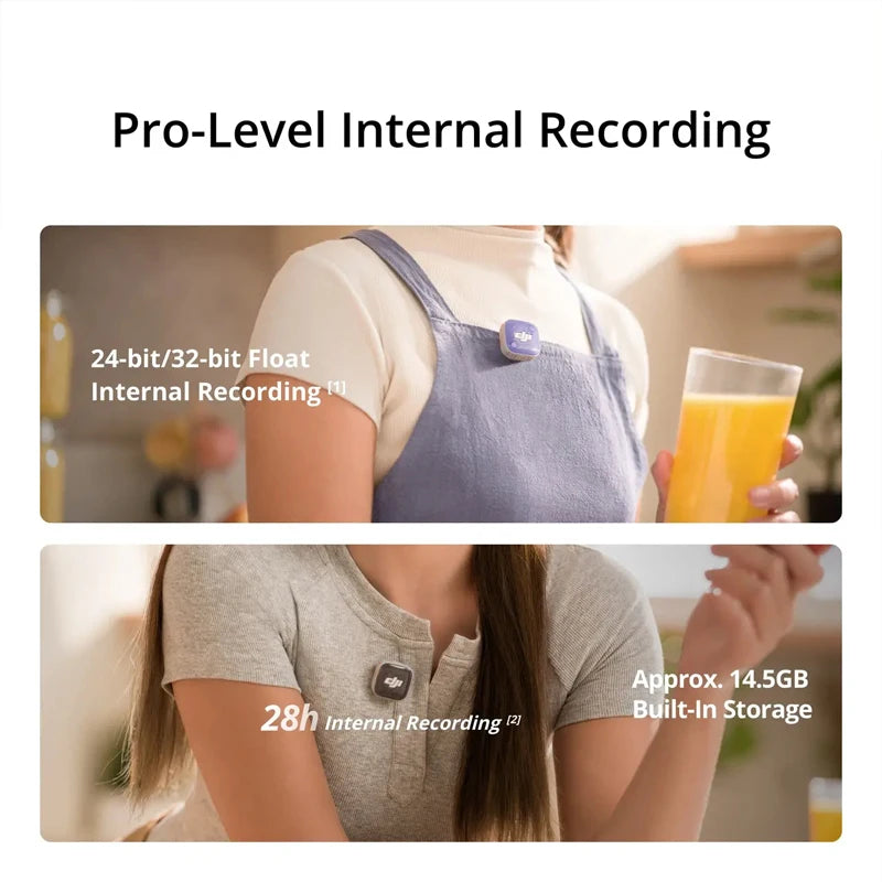 DJI Mic Mini 2S Wireless Microphone 28-Hour Internal Storage, 32-bit Float Internal Recording Two-Level Al Noise Canceling