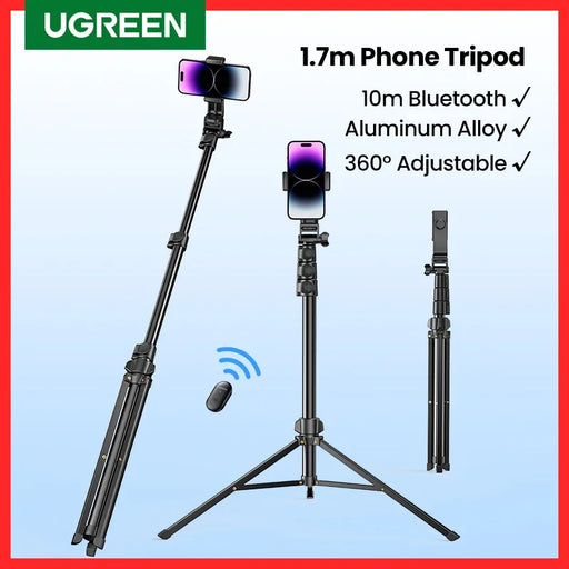 UGREEN 1.7m Phone Tripod Stand For Gopro iPhone Samsung Xiaomi Foldable Aluminum Phone Holder Universal Travel Tripode Holder