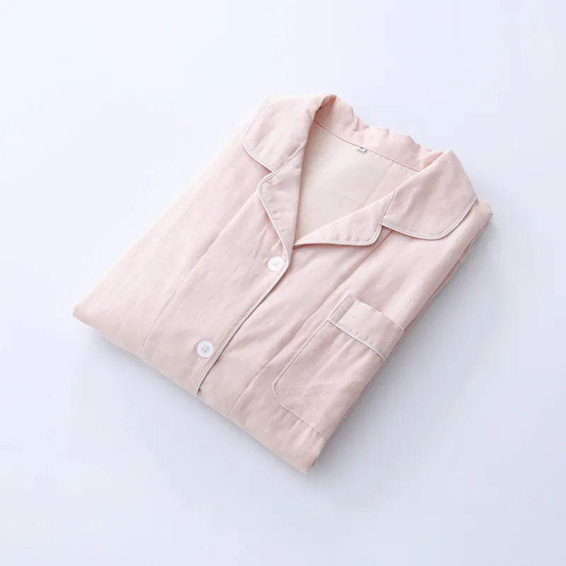Autumn Spring Pajamas Set For Women Sleepwear Fashion Long Sleeve Lapel Neck Woman's Pijamas Winter 100% Cotton Home Clothes