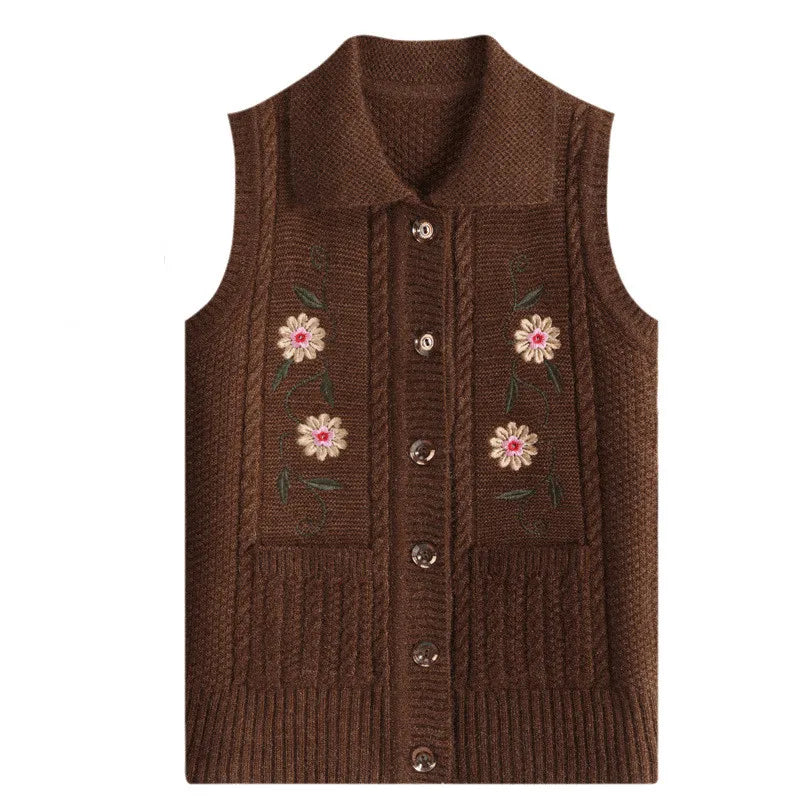 XL-4XL Vests For Women Knitting Camisole Waistcoat Autumn Winter Printed Middle Aged Mother Sweater Warm Grandma Vest Jacket