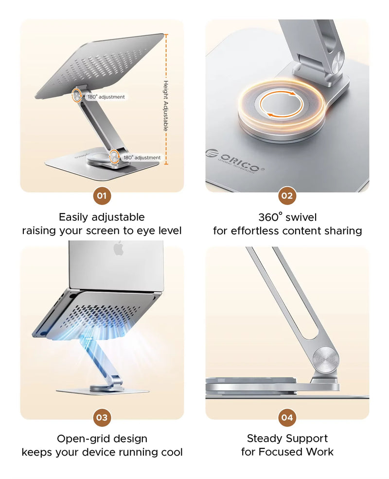 ORICO Foldable Laptop Stand Aluminum Alloy 360 Adjustable Notebook Stand Up to 17 inch Laptop Folding Desktop Support Holder