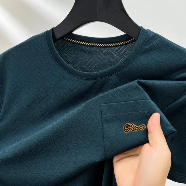 Luxury Summer New Man Short-Sleeved T-Shirt Round Neck Scorched Flower Actual Pocket Embroidery Leisure Ventilate Men's Clothing