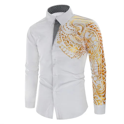 2026 Men's Brand Shirt, Luxury Gold High Quality Long Sleeve Shirts, Business White Black Men Dress Prom Social Print Shirts