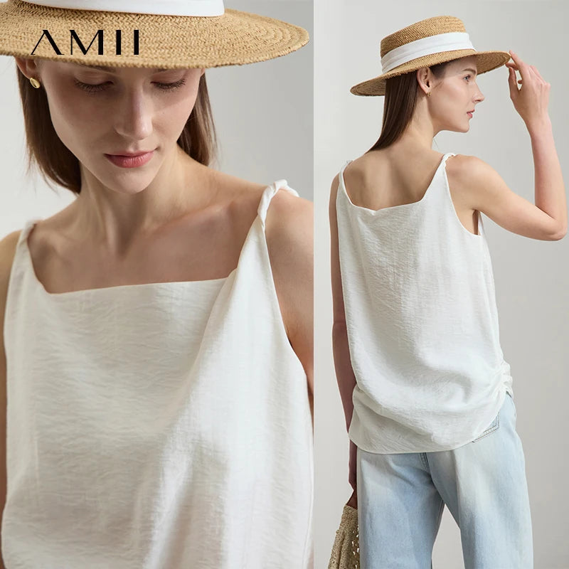 អាវក្រៅ AMII ធម្មតាសម្រាប់រដូវក្តៅសម្រាប់នារីឆ្នាំ ២០២៥ អាវក្រៅការិយាល័យសម្រាប់នារីទាន់សម័យថ្មី សម្លៀកបំពាក់រលុងគ្មានដៃ 12522032