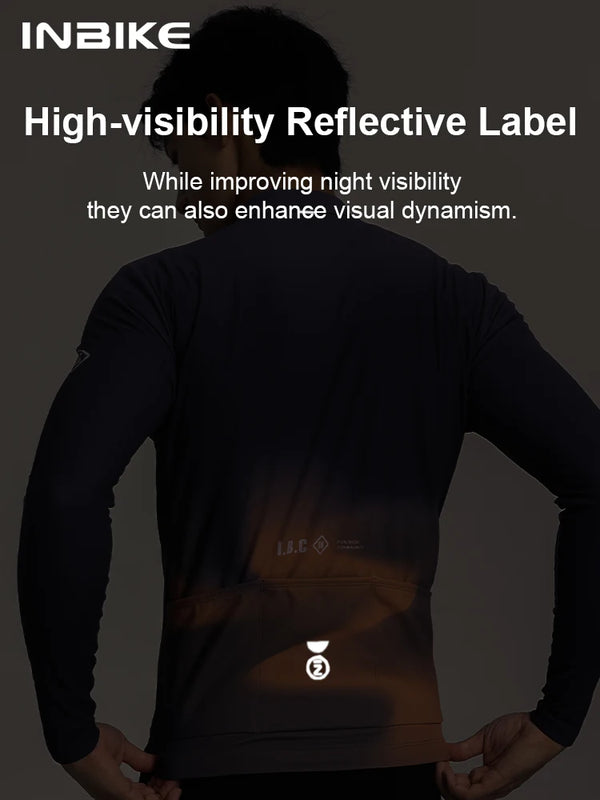 INBIKE Men Fine Brushed Fleece Long Sleeve Thermal Cycling Jersey with Multiple Pockets Winter Bike Jacket for Cycling Clothing