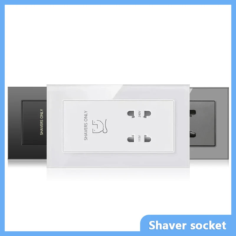 146 UK standard Hotels Shaver Socket,Wall Bathroom beard knife Panel,Beard Shaving Charge outlet Glass Plastic Stainless steel
