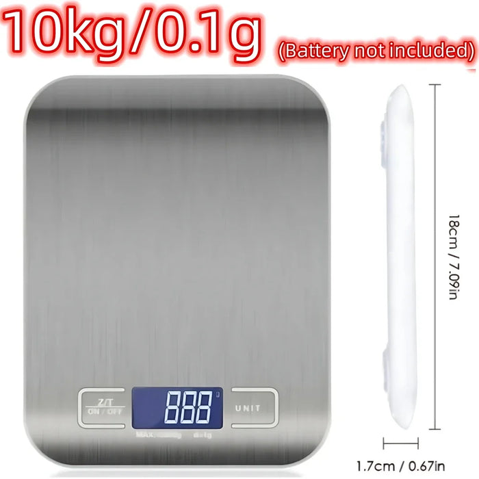 5/10KG Kitchen Scale Stainless Steel Portable Food Scale LCD Electronic Scales Jewelry Baking Weight Digital Scale 0.1g White 10kg 0.1g