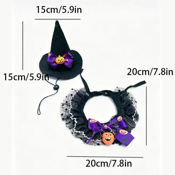 2026 New Pet Saliva Towel Hat Combination Halloween Decorative Cat Bib Dog Lace Scarf