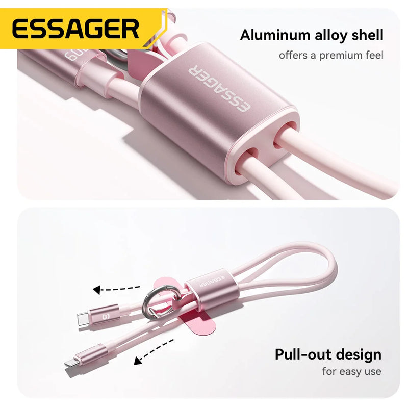 ខ្សែសាក Essager 60W USB Type C Lanyard ខ្សែខ្លីសម្រាប់ Samsung S25 S24 Xiaomi iPhone 17 16 15 Pro Type C ដល់ Type C Cable