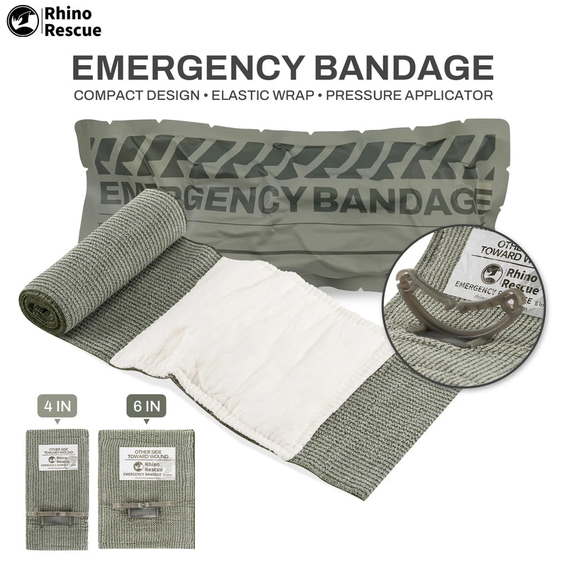 RHINO RESCUE 6-Inch Emergency Pressure Bandage, Compression Dressing for Outdoor and Home Use.