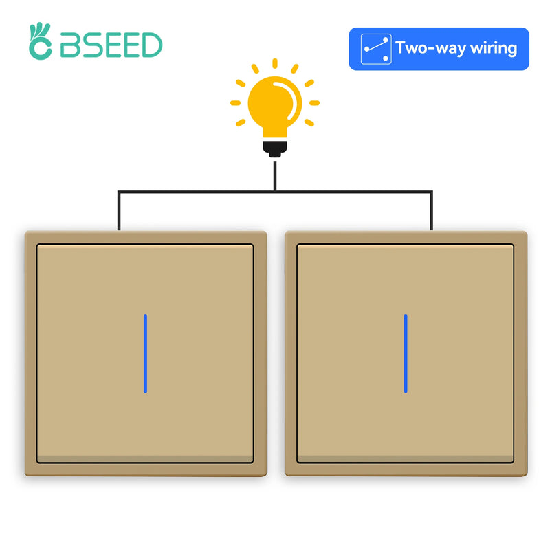 BSEED 1/2Gang 2Way Button Light Switch With EU Socket 20W AC Socket Plastic Frame Wall Switch On Off For Stairs LED Backlight