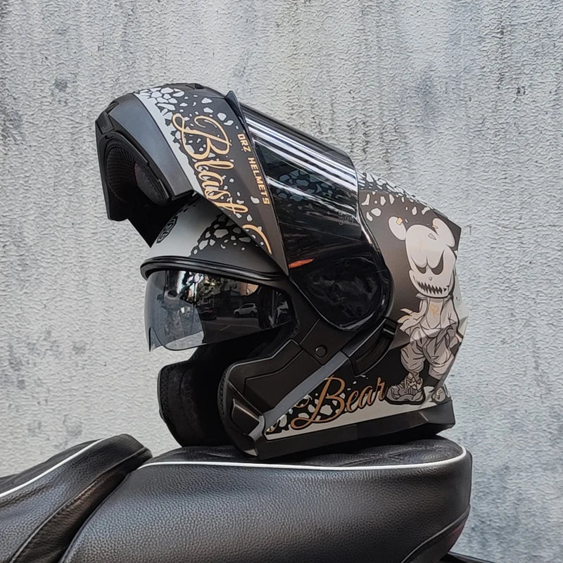 ORZ DOT Approved Full Face Helmets Crash Motorbike Protective Gear Men Women Flip Up Helmet Motorcycle Double Sun Visor