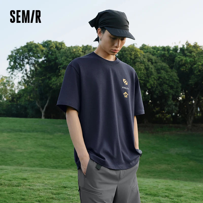 Semir Mens Tshirt 2026 Pure Cotton Knitted Number Printed Light Sports Style Casual Fashion Soft