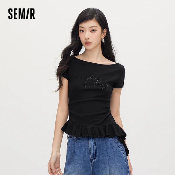 អាវយឺត Semir សម្រាប់នារី អាវខ្លីស្មាម្ខាង រំយោល រចនាបទរដូវក្តៅ ឆ្នាំ២០២៦