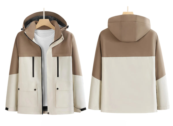 Windproof and Waterproof Detachable Cap Color-blocked workwear graphene heat-resistant integrated raincoat with fleece