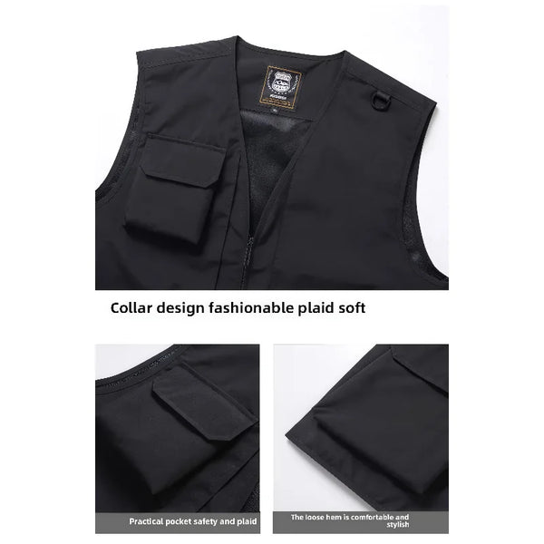 Spring Autumn Lightweight Jacket V-Neck Workwear Vest Men's Outdoor Casual Fishing  Photography with Thin Shoulder Pad