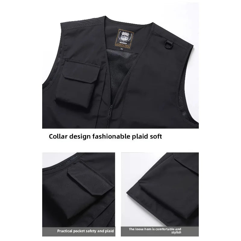 Spring Autumn Lightweight Jacket V-Neck Workwear Vest Men's Outdoor Casual Fishing  Photography with Thin Shoulder Pad